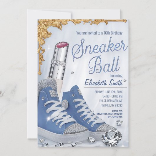 Personalisierte Kristalle Chic Birthday Sneaker Ba Einladung (Vorderseite)