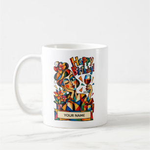 Personalisierte kubistische Geburtstagskarte für F Kaffeetasse