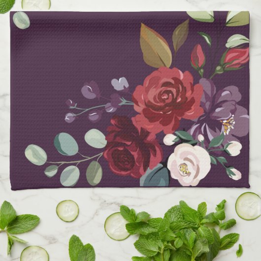 Personalisierte Küchenhandtuchplatte Lila Rose Gol Geschirrtuch (Gefaltet)