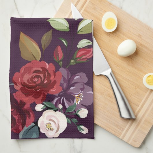 Personalisierte Küchenhandtuchplatte Lila Rose Gol Geschirrtuch (Viertel Falte)