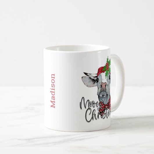 Personalisierte Kuh Mooey Weihnachtskaffee Tasse (VorderseiteRechts)