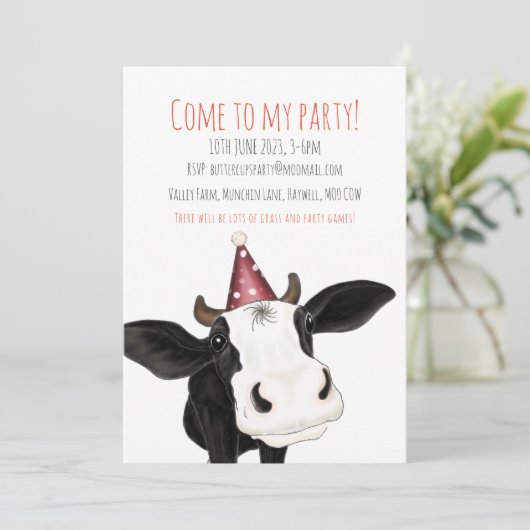 Personalisierte Kuh-Party Einladung (Stehend Vorderseite)