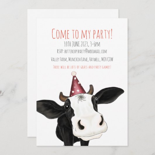 Personalisierte Kuh-Party Einladung (Vorne/Hinten)
