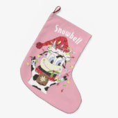 Personalisierte Kuh Rosa Weihnachtszeit Strumpf Großer Weihnachtsstrumpf (Vorderansicht (hängend))