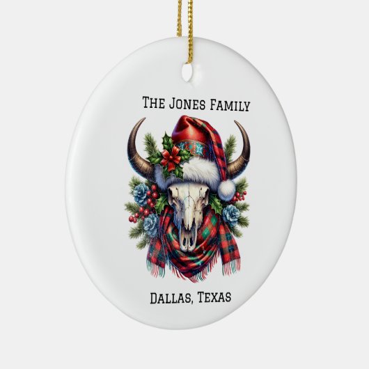 Personalisierte Kuh Skull Western Weihnachten Keramik Ornament (Rechts)