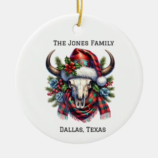 Personalisierte Kuh Skull Western Weihnachten Keramik Ornament