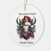 Personalisierte Kuh Skull Western Weihnachten Keramik Ornament (Links)