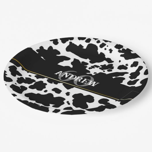 Personalisierte Kuh Spots Print Bauer 60 Geburtsta Pappteller (Schrägansicht)