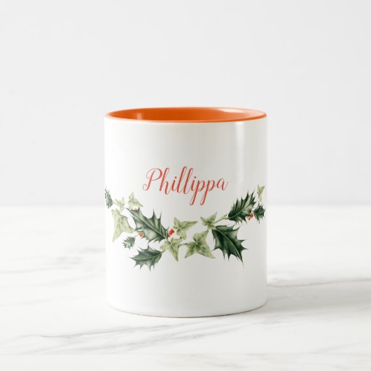 Personalisierte, kundengerechte Stechpalme und Zweifarbige Tasse (Mittel)