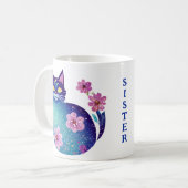 Personalisierte Kunskatze und Blume Kaffeetasse (Vorderseite Links)