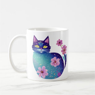 Personalisierte Kunskatze und Blume Kaffeetasse