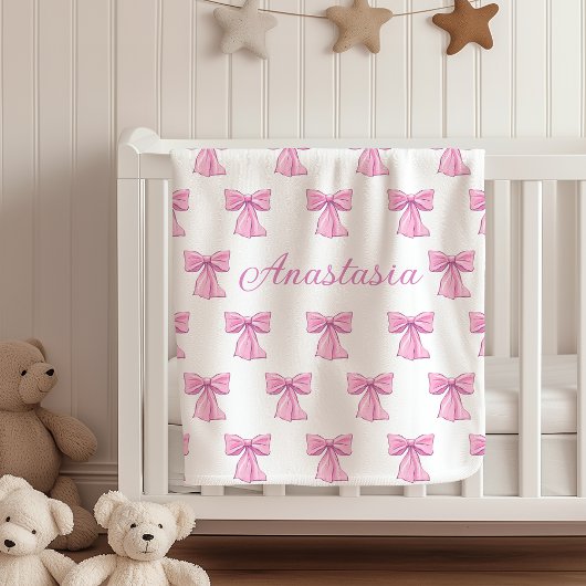 Personalisierte Kuscheldecke mit rosa Schleifen Fleecedecke