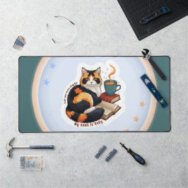 Personalisierte kuschelige dreifarbige Katze Große Schreibtischunterlage