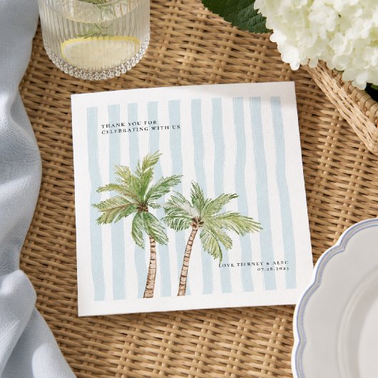 Personalisierte Küstenhochzeit mit Palme Serviette