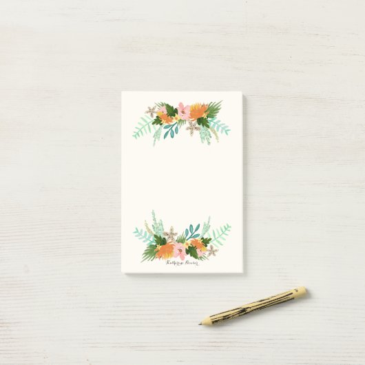 Personalisierte | Küstenlinie mit Blumen Post-it Klebezettel (Auf Schreibtisch)