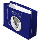 Personalisierte Lacrosse Blue Große Geschenktasche Geschenktüte (Vorderseite Schrägansicht)