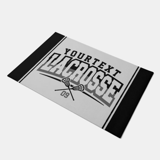 Personalisierte Lacrosse Player ADD-Teamnummer Fußmatte (Schrägansicht)