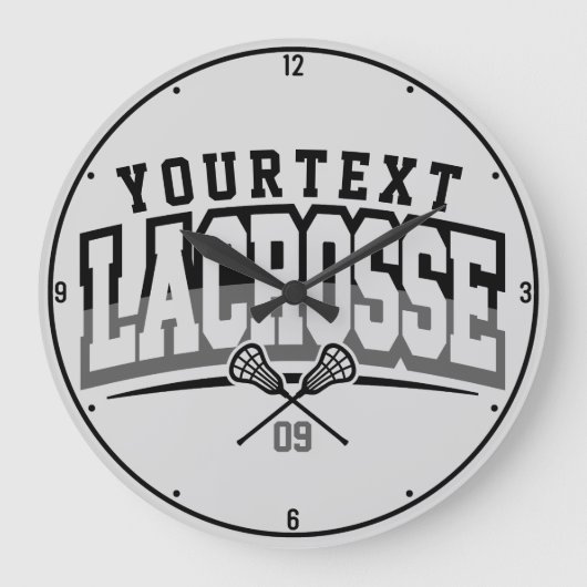 Personalisierte Lacrosse Player ADD-Teamnummer Große Wanduhr (Vorderseite)