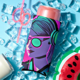 Personalisierte Lady in Kopfhörern Aquamarin und r Selters Dosenkühler