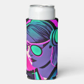 Personalisierte Lady in Kopfhörern Aquamarin und r Selters Dosenkühler (Seltzer Vorderseite)