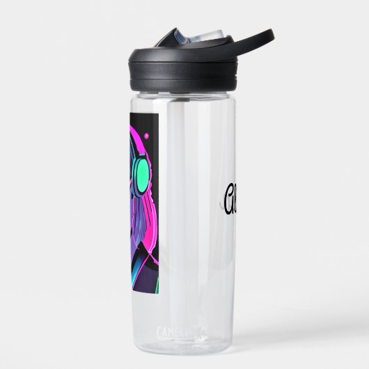 Personalisierte Lady in Kopfhörern Aquamarin und r Trinkflasche (Links)