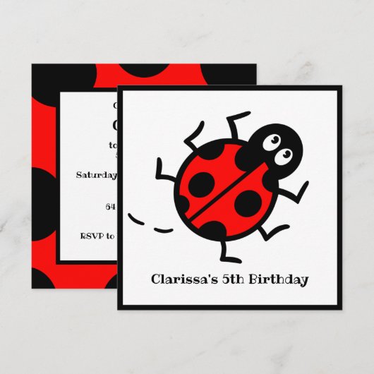 Personalisierte Ladybird-Muster Einladung (Vorne/Hinten)