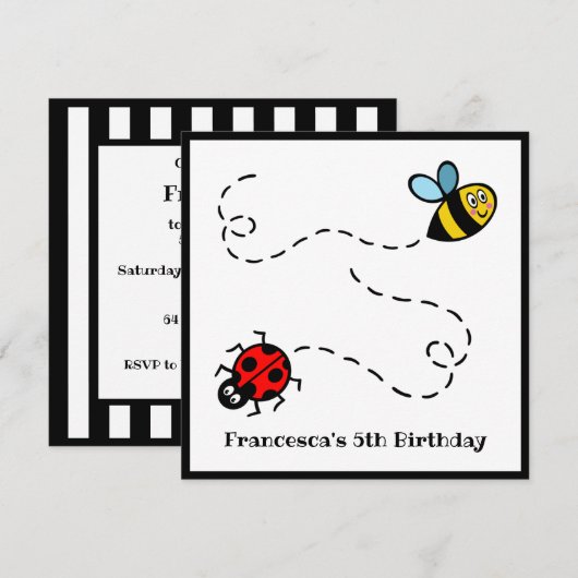 Personalisierte Ladybird und Hummel Einladung (Vorne/Hinten)