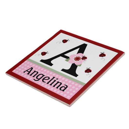 Personalisierte Ladybug & Blume 2 Buchstabennamens Fliese (Seite)