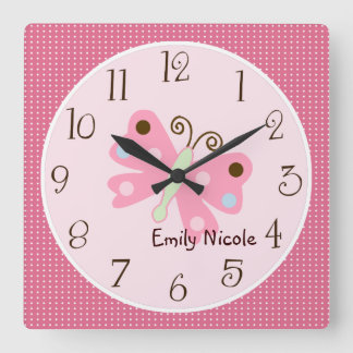 Personalisierte Ladybug Lullaby/Schmetterling-Uhr Quadratische Wanduhr