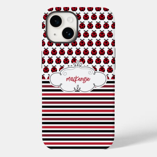 Personalisierte Ladybugs & Strips-Handy-Fall Case-Mate iPhone Hülle (Rückseite)