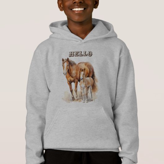Personalisierte Landtiere "Hello" Baby Horse Hood Hoodie (Vorderseite)
