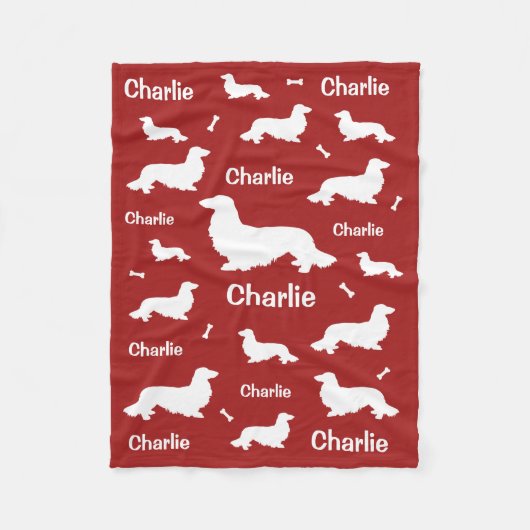 Personalisierte Langhaar Dackel Red Dog Blanket Fleecedecke (Vorderseite)