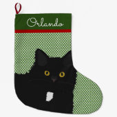 Personalisierte Langhaar Gelbe Augen Schwarze Katz Großer Weihnachtsstrumpf (Vorderseite)