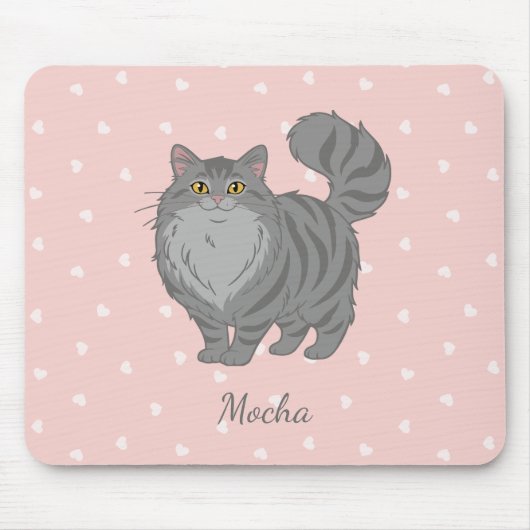 Personalisierte Langhaargraue Tabby-Katze Mousepad (Vorne)