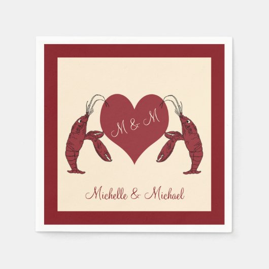 Personalisierte Langusten mit Herz Serviette (Vorderseite)