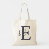 Personalisierte Lavendel-Blumen-E-Monogramm-Tasche Tragetasche (Rückseite)