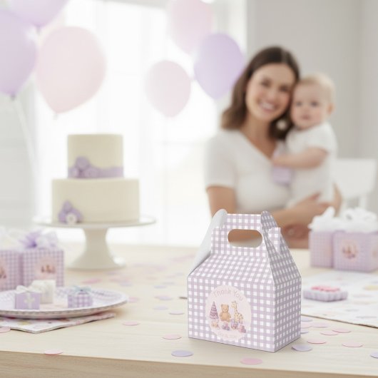 Personalisierte Lavendel-Gingham 1. Geburtstagsfei Geschenkschachtel