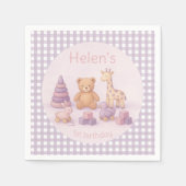 Personalisierte Lavendel-Gingham-Baby-Shower-Servi Serviette (Vorderseite)