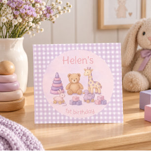 Personalisierte Lavendel-Gingham-Geburtstagseinlad Einladung