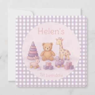 Personalisierte Lavendel-Gingham-Geburtstagseinlad Einladung