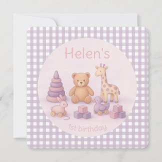 Personalisierte Lavendel-Gingham-Geburtstagseinlad Einladung