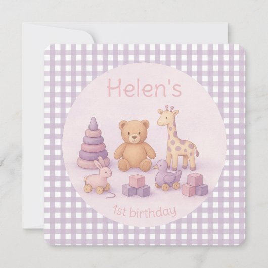 Personalisierte Lavendel-Gingham-Geburtstagseinlad Einladung (Vorderseite)