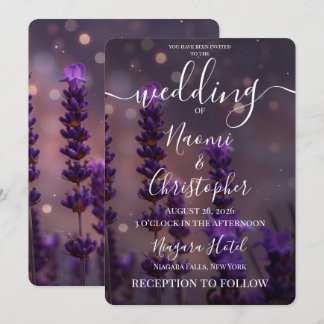 Personalisierte Lavendel-Nachtblumen-Bokeh-Hochzei Einladung