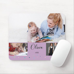 Personalisierte Lavendel-Schul-Fotocollage-Name Mousepad