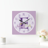 Personalisierte Lavendel-Uhr Quadratische Wanduhr (Zuhause)