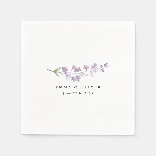 Personalisierte Lavendel-Wildblumen-Hochzeit Serviette (Vorderseite)