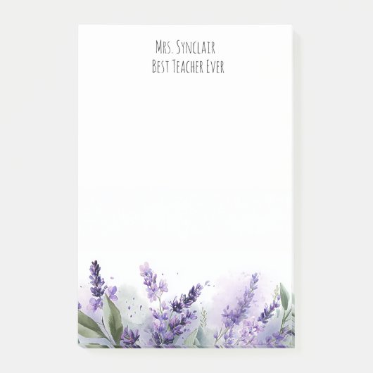 Personalisierte Lavendelblumen-Lehrerdankbarkeit Post-it Klebezettel (Vorderseite)