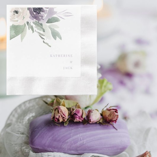 Personalisierte lavendelflorale Hochzeitsmünze Serviette
