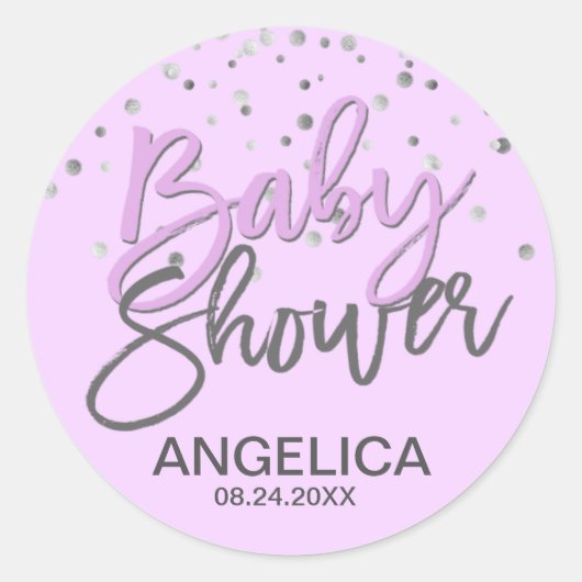 Personalisierte LAVENDER Baby Dusche Labels Siegel Runder Aufkleber (Vorderseite)