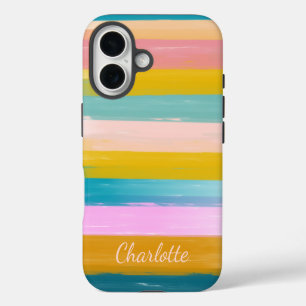 Personalisierte lebendige Pastell-gestreifte Pinse iPhone 16 Hülle